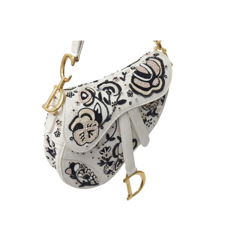 Dior black Christian Saddle calfskin beads handbag grained white Bag - Picture 4 of 10
